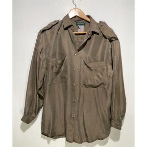 VTG Harve Benard silk shirt oversize lagenlook utility brown casual women's 6